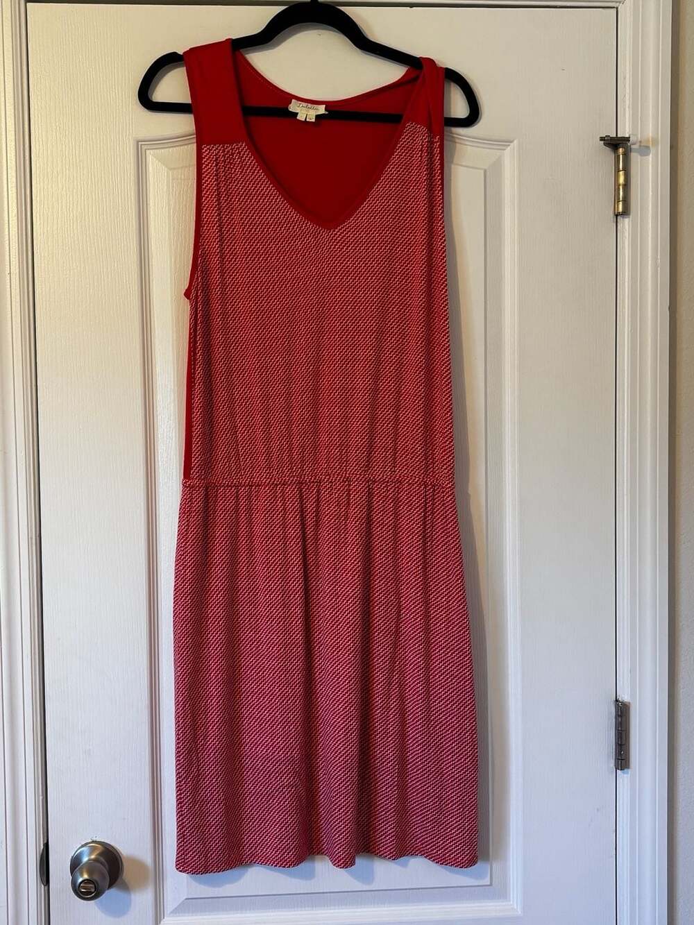 Deletta Anthropologie Red & White Chevron Sleeveless V-Neck Blouson Dress Size L